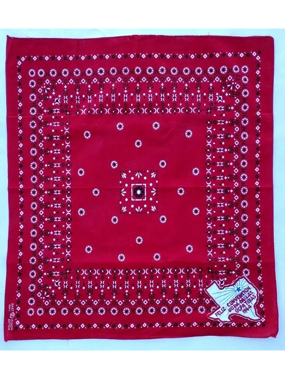 DALLAS TEXAS 1964 Scarf HISTORICAL Red Bandana Elephant Trunk Up FAST COLOR UCPA